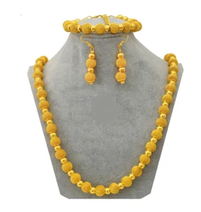 24k Gold Plated Indian African Arab Necklace Bracelet Earrings Bridal Jewelry - Picture 1 of 4