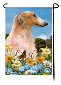 Summer Flowers Garden Flag - Orange and White Borzoi - Picture 1 of 1