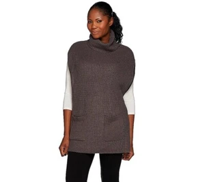 Dennis Basso 1X Steel Gray Turtle neck Rib Stitch Sweater Poncho Side Zipper - Picture 1 of 4