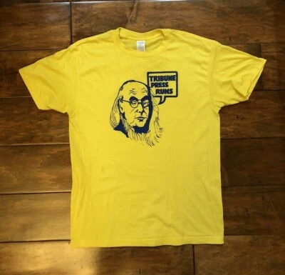 Camiseta amarilla vintage Tribune Press Runs para hombre talla X grande XL puntada única Foto 1 de 4