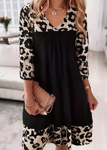 Vibrant Leopard Print Pendulum Dress V-Neck 3/4 Sleeves Size Small - Picture 1 of 6