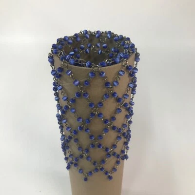 Vintage Blue Glass And Silver Bun Wrap Snood Renaissance Hair Cover - Image 1 of 4