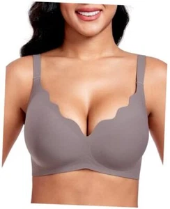Vinfact Plunge V Bras for Women No Underwire Wireless Push up Bra Small Grey - Picture 1 of 6