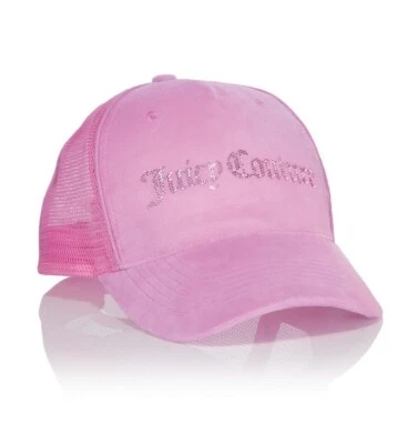 Juicy Couture 标志粉色丝绒棒球帽水晶可调节均码全新带标签 — 第 1/4 张图片