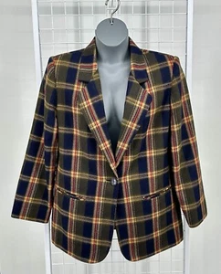 Vintage Sag Harbor Blazer Women Wool Plaid Oversized Grandpa Jacket Size 14 - Picture 1 of 9