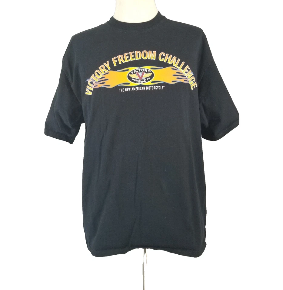 Victory Camisa Moto Hombre XL Extra Grande Negra Manga Corta Algodón Defectuoso Foto 1 de 4