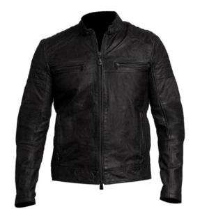 Leather Jacket Cafe Racer Black 'clearance sale' Real Leather Biker Jacket Small - Picture 1 of 4