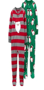 Just One You by Carter's 2 Footed Blanket Sleepers- Santa- Stripes- Green - Picture 1 of 1