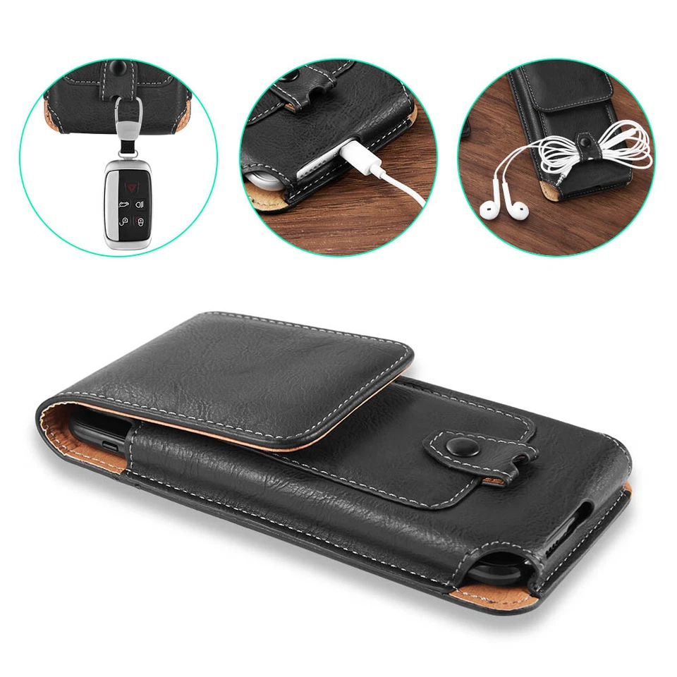 For Moto G 5G Plus, Black Belt Clip Loop Leather Card Slot Case Pouch Holster  - Image 1 of 1