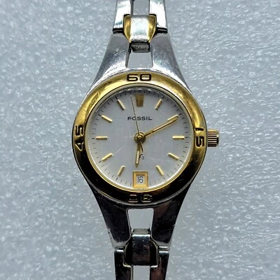 Reloj Mujer Fossil F2 23mm Indicador Fecha Dos Tonos Correa Acero Inoxidable, Funciona Foto 1 de 4
