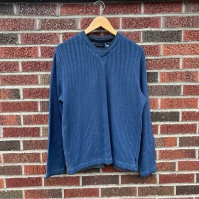 Axcess Blue and Gray Striped Layered V Neck Long Sleeve Shirt - Image 1 of 2