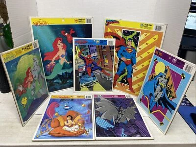 Frame Tray Puzzles Lot Of 7 Batman Superman Spider-Man Little Mermaid Aladdin - Image 1 of 4