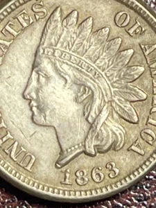 Centavo cabeza india 1863 1c. ¡Atractivo ejemplo AU/UNC! - ALGUNOS VERDIGRIS REV! - Imagen 1 de 5