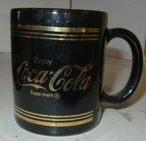 Rare Vintage Black And Gold Coca-Cola Coffee Mug Enjoy Coke Used Beverage Cup