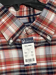CREMIEUX 38 Men’s L/S Casual Shirt size XLT Red Blue Plaid NWT MSRP 69.50 - Picture 1 of 21
