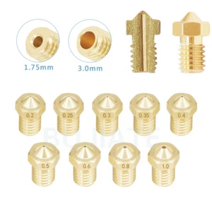 Düse V5 V6 0.1mm ~ 1.2mm Nozzle für 3D Drucker CNC 1.75mm/3mm Messing M6 Gewinde - Afbeelding 1 van 6