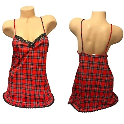 Vtg Undercover Wear Plaid Scottish Nightie Teddy Tartan Red Lace Lingerie Sz M - Image 1 of 4