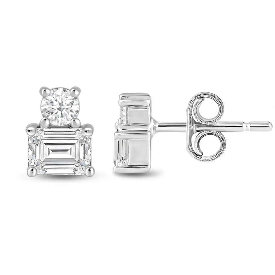 1,50 ct Lab Created Smaragd Runde Diamant TOI ET MOI Ohrstecker 950 Platin - Bild 1 von 4