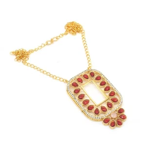 CZ Quarz roter Quarz Stein vergoldet Schmuck Designer Halskette 18" s296 - Bild 1 von 5