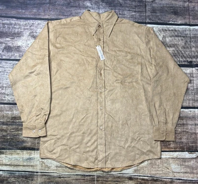 Camisa De Colección Oleg Cassini Para Hombre Grande Gamuza Seda Bronceado Abotonada Occidental NUEVA Foto 1 de 4