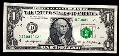 $1 Bill 2021 Misaligned Overprint Error - Image 1 of 2