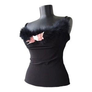 Wheels Dolbaby Top Camisole Black Bow Feathers Jersey Vintage Y2K Size 4/L - Picture 1 of 16