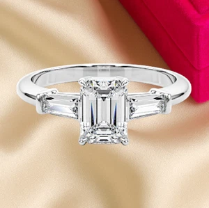 950 Platinum IGI Certified Lab Grown Diamond Engagement Ring 1.50 CT Emerald Cut - Picture 1 of 7