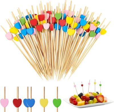 17 Cocktail Picks Holz 100 Stück Herzform Fingerfood Spieße Bunte Deko Party - Bild 1 von 4