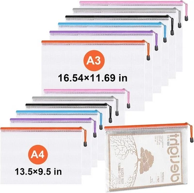 Bolsas de malla con cremallera, bolsas con cremallera tamaño A3 A4, 24 piezas bolsas de almacenamiento de plástico para cl... Foto 1 de 4