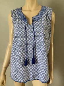 Talbots Bluse Tank XL blau weiß Quasten Beachy Coastal - Bild 1 von 6