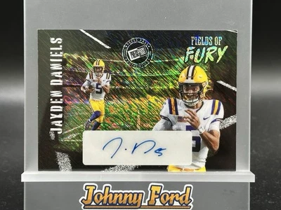 2024 Press Pass Jayden Daniels Fields Of Fury Negro Brillo Novato Automático 1/1 Foto 1 de 2
