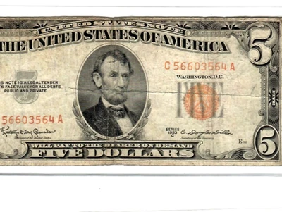 $5 "UNITED STATES NOTE" 1953-C  (ALTERED)   $5  1953-C (YELLOW)  UNITED STATES - Image 1 of 3