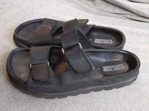 Lands End Shoes Mens Size 8 Black Leather Double Strap Sandals Slides Comfort - Picture 1 of 10
