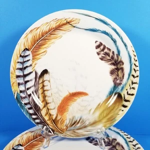 4 Pier 1 Imports FEATHER 9" Salad Dessert Luncheon Plate Set Lot Ironstone RARE - Picture 1 of 8