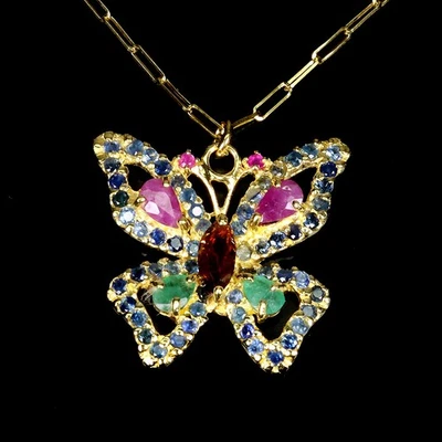 925 Sterlingsilber Halskette Marquise Citrin Smaragd Rubin Edelstein Schmuck 1 - Bild 1 von 4