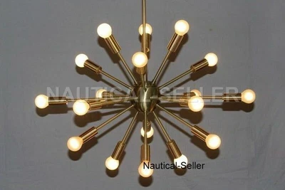 18 Arms Light Brass Mid Century Modern Sputnik Chandelier Light Fixture - Image 1 of 4