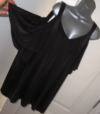 ✿Ladies VERY black stretch cold shoulder long top tunic size26/28✿ - Image 1 of 4