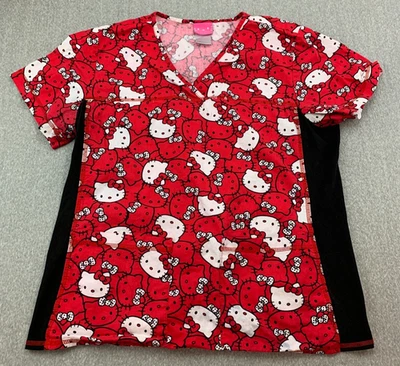 Conjunto de Top Médico y Pantalones Médicos Cherokee Hello Kitty Sanrio para Mujer Talla M Rojo Negro Foto 1 de 4