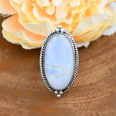 Rainbow Moonstone Ring 925 Sterling Silver Handmade Statement ring Gift for Her - Image 1 of 4