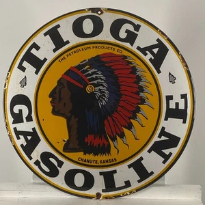 Plaque émaillée Tioga Gasoline - Ø 50 cm (19,7") - Signalisation rétro... - Picture 1 of 16