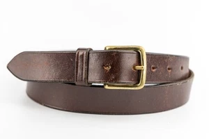Vintage Thick Brown Real Leather Belt Brass Buckle Patina Distressed Look 40-45" - Picture 1 of 6