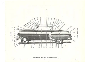 Chevrolet Bel Air 1954 cupé deportivo techo rígido nuevo de lote antiguo guía de piezas de carrocería exterior - Imagen 1 de 2