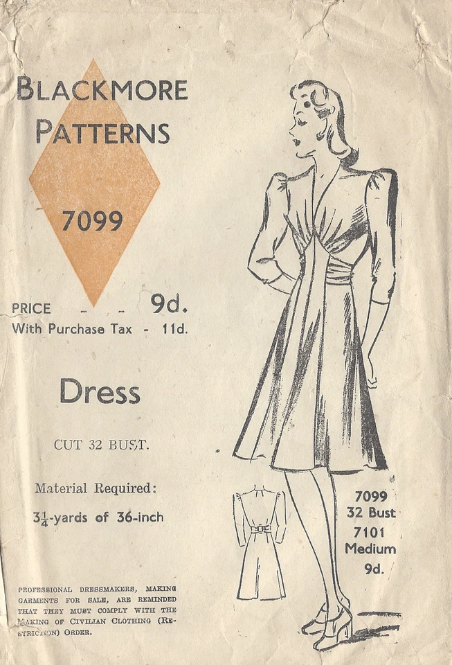 1940s Vintage Sewing Pattern DRESS B32" (47)  - Image 1 of 1