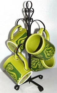 Lefton Avocado Green PEAR Fruit Cups Mugs & Tree 6746 JAPAN Set of 4 Vintage MCM - Picture 1 of 7