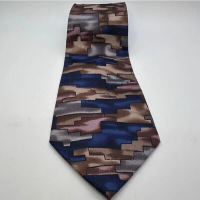 Corbata Fratello Azul Marrón Abstracto Patrón Geométrico Mezcla Seda Corbata Foto 1 de 4