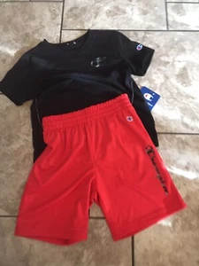 NWT Boys 5 Champion Shorts Set Outfit Black Red Camo Logo - Picture 1 of 1