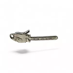 Cardboard Robot Silver Chainsaw Pendant VTG Street Art - Picture 1 of 4