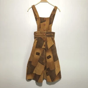 Vintage Overall Dress Women XS Brown Rust Patchwork Corduroy Prairie Romper - Picture 1 of 13