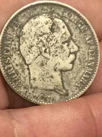 Denmark Christian IX Large Silver 2 Kroner Coin 1875  Very Scarce Cover