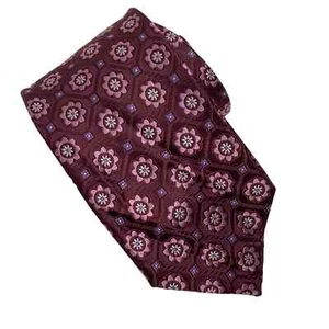 Ike Behar New York Maroon Purple Pink Geometric Floral Necktie - Picture 1 of 5